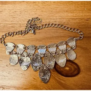 Hammered Like Flat Stones Gold Tone 16" Adjustable Necklace‎ Statement Piece thumbnail 11