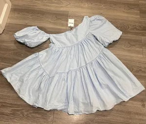 New Showpo Harleen Mini Dress Linen Asymmetrical Trim Puff Sleeve Dress Size XS thumbnail 6