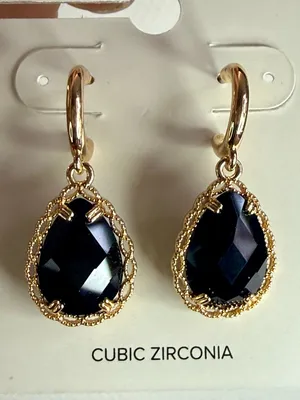 Francesca's Collections Gold Hoop Earrings with Black Teardrop Stones thumbnail 2