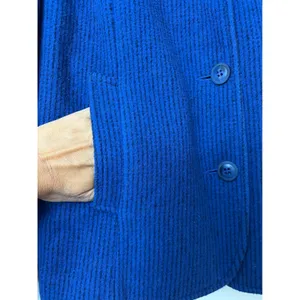 Freddi-Gail Vintage Royal Blue Chevron Wool Puff Sleeve Peacoat Preppy Academia thumbnail 4