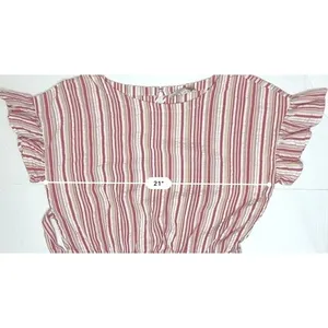 Loft Candy Stripe Romper LARGE Ruffled Sleeves Boat Neck Red Pink Tan thumbnail 5