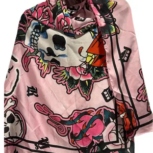 NWT Ed Hardy Pink Skull & Roses Graphic Scarf/Wrap thumbnail 1