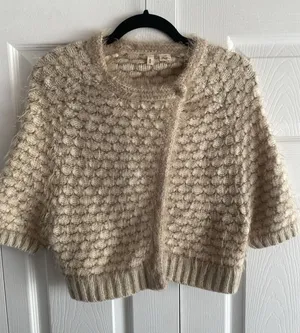 Moth Anthropologie Textured Bubble Knit Cardigan Womens‎ Size XS Tan Wool Angora thumbnail 1
