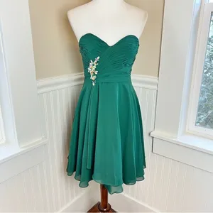 Modern Maids Emerald Green Strapless Ruched Chiffon Dress Small Brooch 4 thumbnail 14