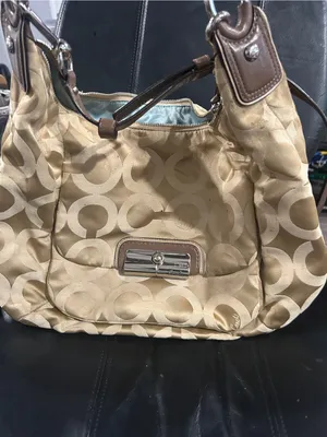 Coach Beige and Brown Signature Jacquard Shoulder Bag thumbnail 4