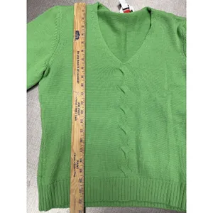Talbots Green Wool Cashmere Cable Knit Detail V-Neck‎ Sweater Women's Size L thumbnail 7