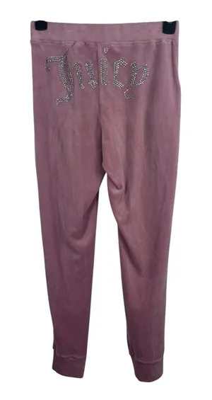 Juicy Couture Velour Dusty Rose Mauve Juicy Rhinestone Spell out Jogger Pants S thumbnail 1