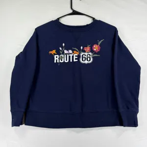 Route 66 Women's Navy Blue Floral Graphic Crewneck Sweatshirt XS Raglan Sleeve thumbnail 2