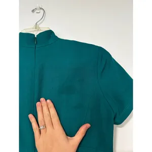 Dana Buchman Silk Teal Green Mandarin Collar Sheath Midi Dress Size 6 32820212 thumbnail 7