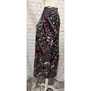 EXPRESS Rayon Long Sleeve Dress Keyhole Front Back Floral Black Purple Pink L thumbnail 3