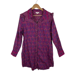 Roller Rabbit Augusta Darya Floral Button Up Shirt Dress‎ Large Lightweight Boho thumbnail 2