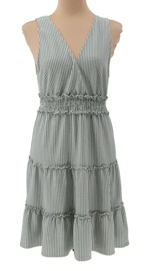 American‎ Eagle Green Gingham Dress Womens Size M Ruffle Smocked Waist Tiered thumbnail 1