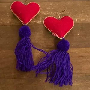 Colorful embroidered heart tassel earrings thumbnail 4
