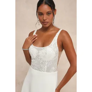 NWT Lulus Positively Romantic White Sheer Mesh Embroidered Maxi Dress Bridal S thumbnail 6