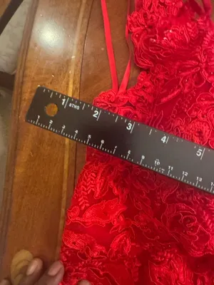 Let's Red Lace Applique Corset Prom Evening Gown SIZE XL thumbnail 12
