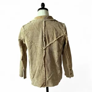 POL FWJ74B Frayed Raw Edge Corduroy Blazer Womens Medium Tan Boho Western Jacket thumbnail 3