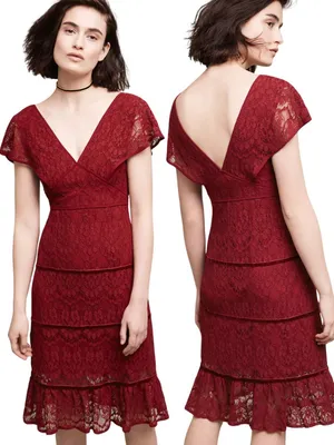 Foxiedox Anthropologie Clarinda Tiered Dress Women's Large Red Lace Formal Party thumbnail 2