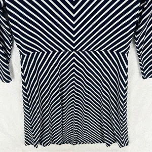 Roz & Ali Nautical Navy Blue White Striped Stretch Jersey Knit Keyhole‎ Dress thumbnail 10