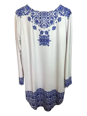 White Long-Sleeve Porcelain Style Baroque & Mandala Printed Tunic Dress thumbnail 3