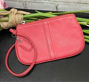 COACH F-42389 Reddish Pink Pebbled Leather Small Wristlet thumbnail 1