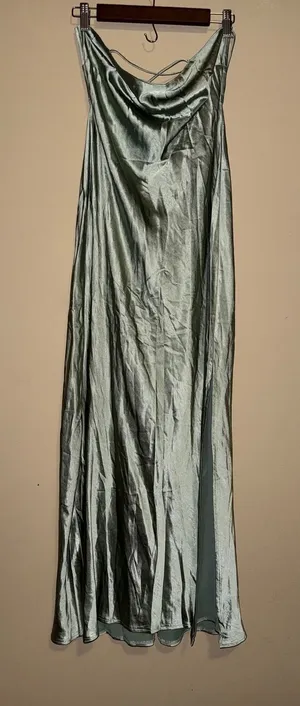 Saints & Secrets Sage Satin Cowl Neck Lace Up Maxi Dress L Wedding Event Date thumbnail 1