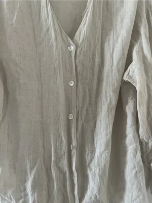 Zara Beige Linen Button Up Top Small Coastal Euro Summer Minimalist Capsule thumbnail 2