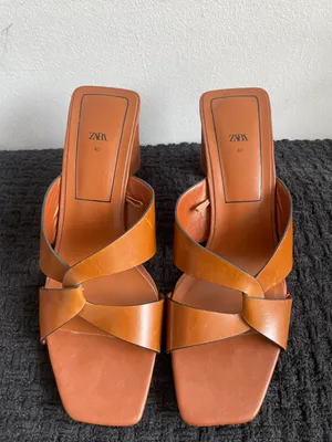 ZARA Heeled Sandals Brown Leather thumbnail 2