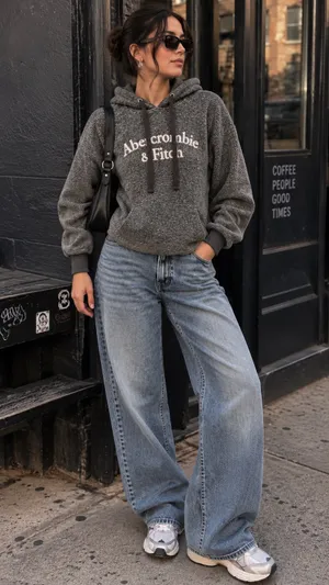 Abercrombie & Fitch Y2K Heather Gray Logo Pullover Hoodie M thumbnail 1