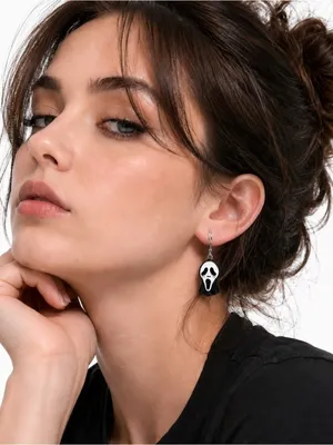 NWOT Scream Halloween Ghostface Scary Gothic Iconic Horror Hook Dangle Earrings Black thumbnail 1