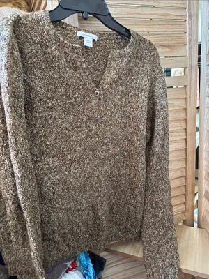 dressbarn Brown Speckled Knit Henley Sweater Large thumbnail 1
