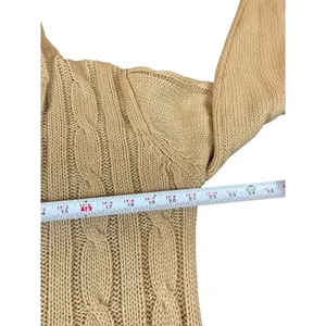 VTG 90s Grandma Beige Cable Knit S Button Front Cardigan Sweater Pocket thumbnail 8