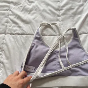Wilo The Label Ribbed Strappy Sports Bra Lilac Purple Cream Large Quiet Luxury thumbnail 5