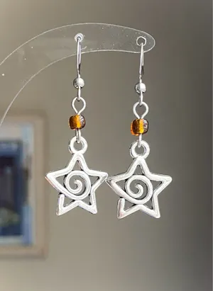 Handmade funky grunge y2k swirl star dangle earrings 🌙🌀 thumbnail 1