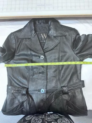 Winlit Vintage Leather Women's Jackets Size M Soft Black Warm Trench Coat Belt thumbnail 10