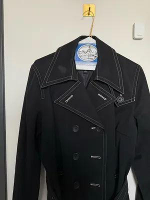Vintage Banana Republic Black Cotton Trench Coat Contrast Stitch Belted L thumbnail 5