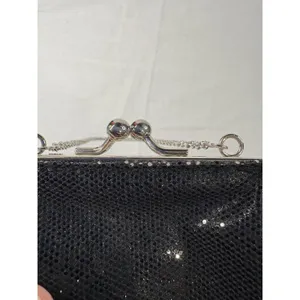 La Regale Black Sequin Evening Bag‎ Silver Kiss Lock Clasp Chain Strap Vintage thumbnail 5