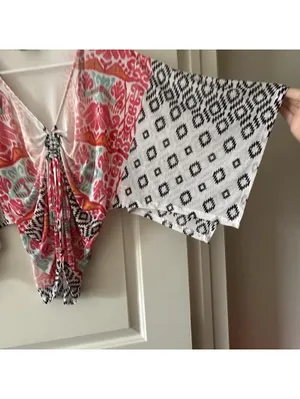 Bebe Boho Ikat Southwestern Kimono Mesh Festival Top V-Neck Ruched S Small thumbnail 13