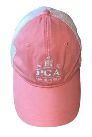 PGA Southern Hills Golf Pink & White Mesh Baseball Hat‎ 2022 thumbnail 1