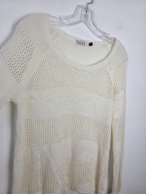 So. White Loose Knit Sweater Top Beachy Boho Ethereal Fairy Academia Angelic XL thumbnail 4