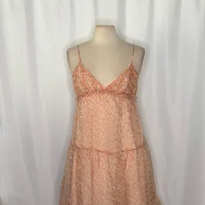 ZARA Organza Pink Peach Floral Maxi Dress Tiered Sundress Summer Vacation Medium thumbnail 3