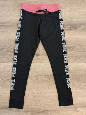 Victoria’s Secret PINK Yoga Leggings Women’s M Gray Pink Logo Drawstring thumbnail 1