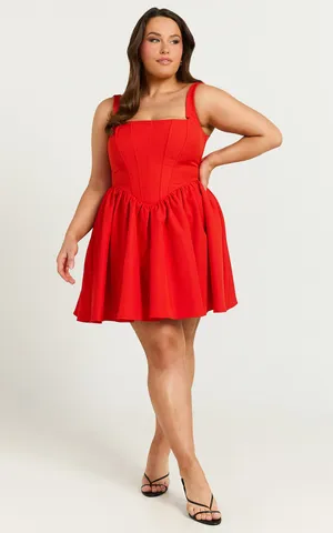 New Showpo Aimee Mini Dress Scoop Neck Corset Gathered Dress Medium MSRP $129 thumbnail 4