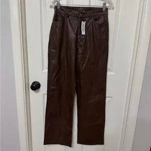 NWT GARAGE‎ Faux Leather Straight Leg Pants armadillo brown size small thumbnail 2