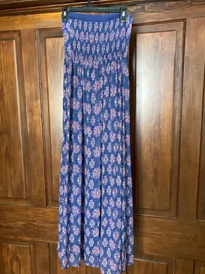 Hollister Blue Pink Long Slit Maxi Strapless Dress XS thumbnail 2