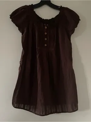 Maurice's Brown Boho Babydoll Peasant Top Medium Cottagecore Earthy 100% Gauze Cotton thumbnail 2