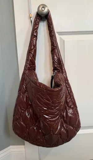 FP Movement Free people Maroon Quilted puffer Shoulder Bag EUC thumbnail 1