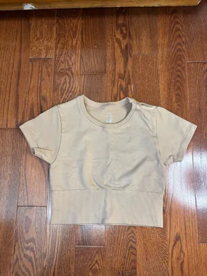 Offline aerie tan cropped short sleeve top XS thumbnail 3