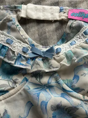 Edikted White and Light Blue Floral Ruffle Crop Top thumbnail 3