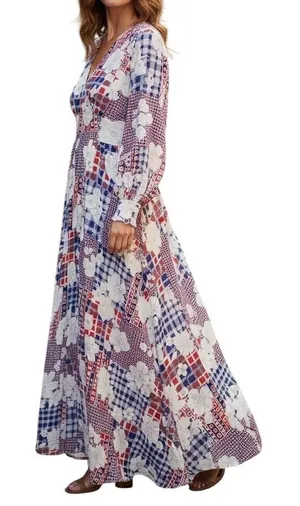 Gregg Draddy Vintage Maxi Dress Patchwork Floral Gingham Red‎ White Blue Small thumbnail 1