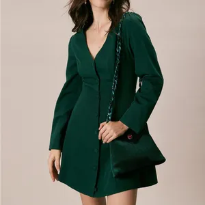 Rihoas The Green V Neck Button Shirt Mini Dress thumbnail 3